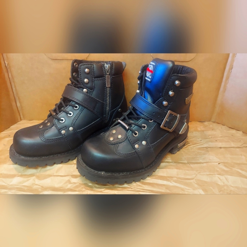 MILWAUKEE Men's "Road Captain" MB433 Black Leather Biker Boots Size 8.5D